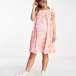 ASOS maternity square neck mini dress in 60s floral. Worn once. Size 12.